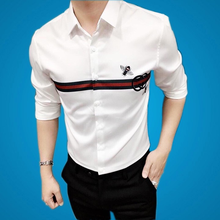 (SANG TRỌNG)Áosơ mi nam dài tay sọc ngang in logo cao cấp SM00002 | BigBuy360 - bigbuy360.vn