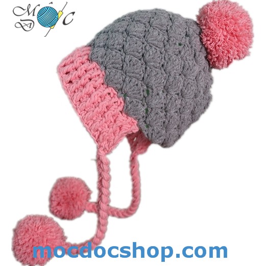 Nón len cho bé gái - mũ handmade len che tai cho bé gái sơ sinh, 6 tháng, 1 tuổi