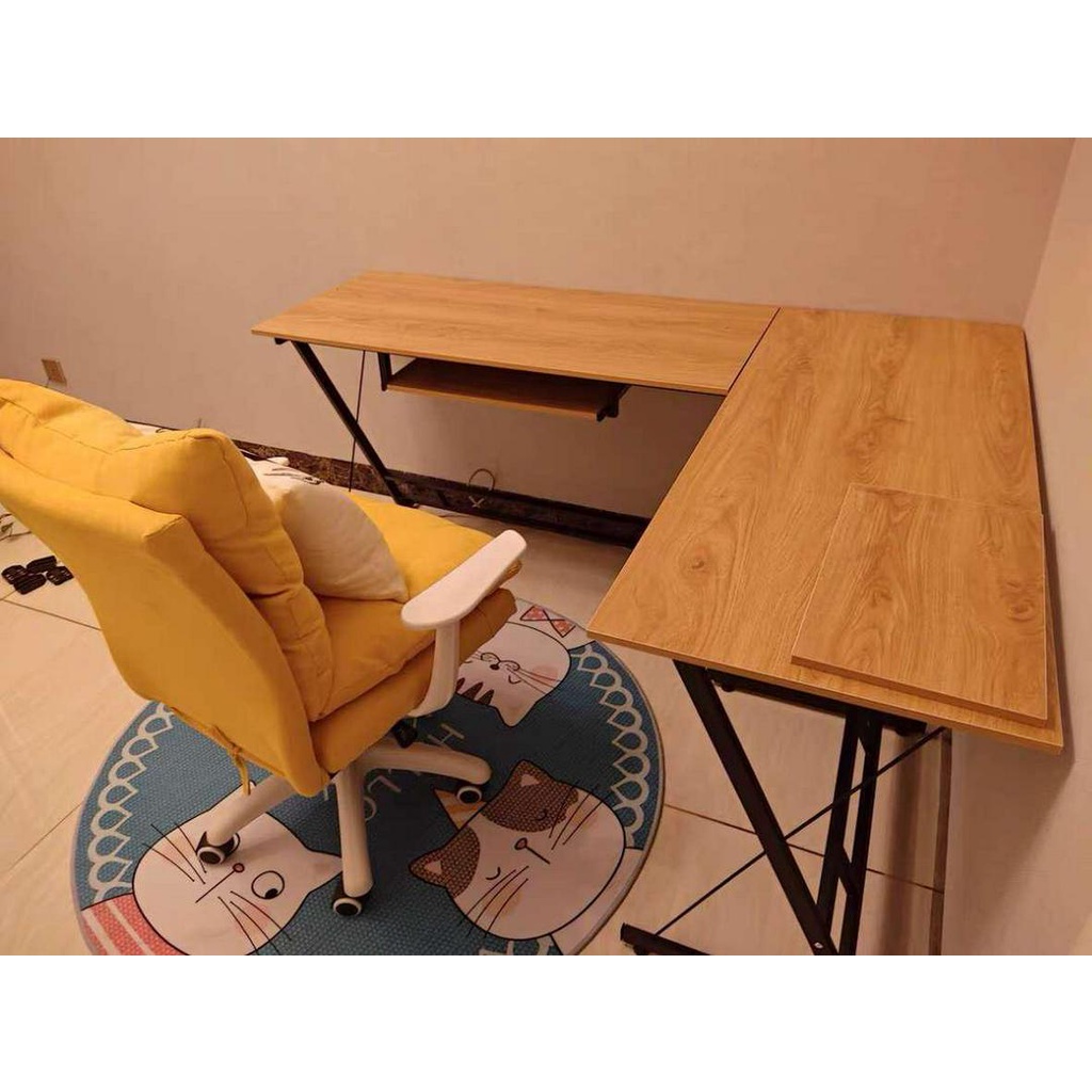 Bàn làm việc chữ L khung thép chịu lực sơn tĩnh điện BM027, mặt gỗ MDF phủ melamine chống xước Boomer