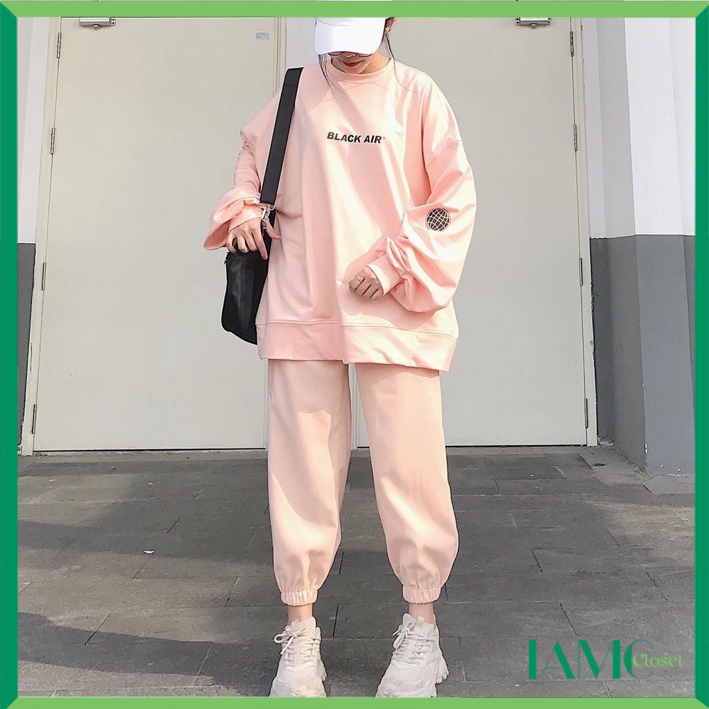 Áo sweater da cá form rộng tay bo họa tiết chữ - 1861 IAMC.Closet