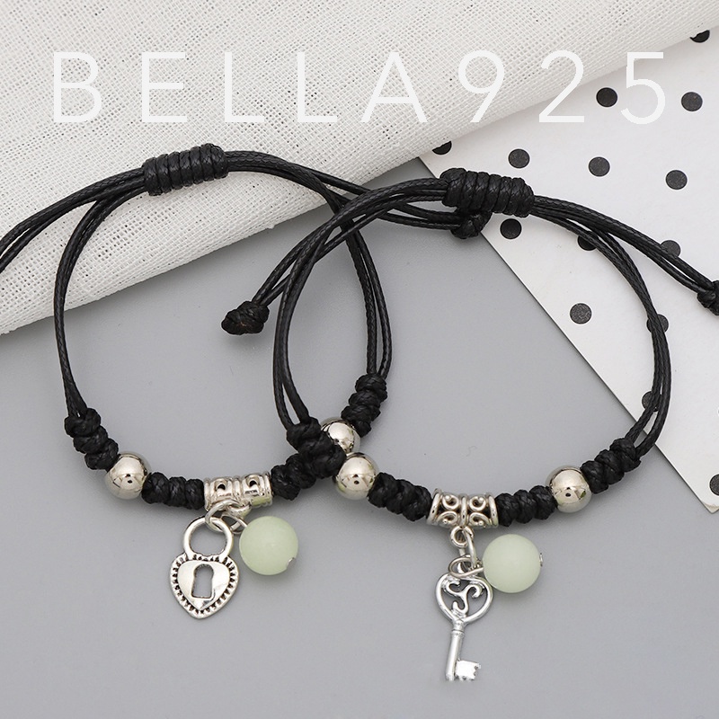 Vòng tay Bella925 lắc tay đơn, combo 2 combo 3 vòng đen, trắng, xanh đính đá dạ quang