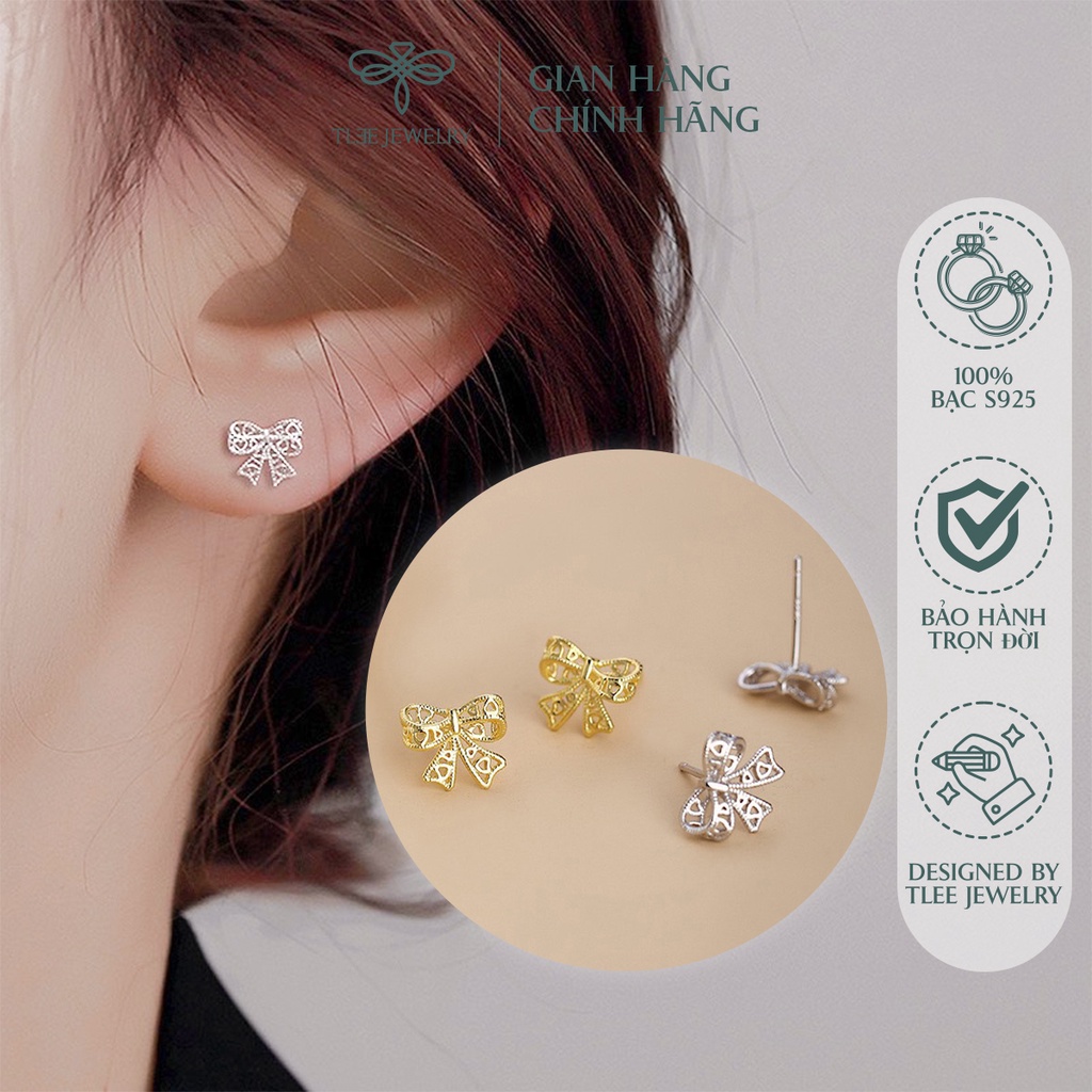 Khuyên tai bạc nữ TLEE nơ đan nữ tính basic NCJ B0171