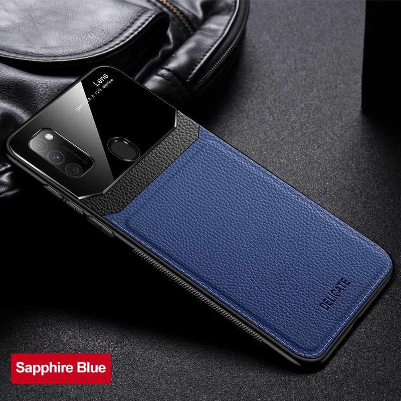 Ốp điện thoại da TPU phối hybrid mặt kính cường lực chống sốc thích hợp cho Samsung Galaxy M30s/M21