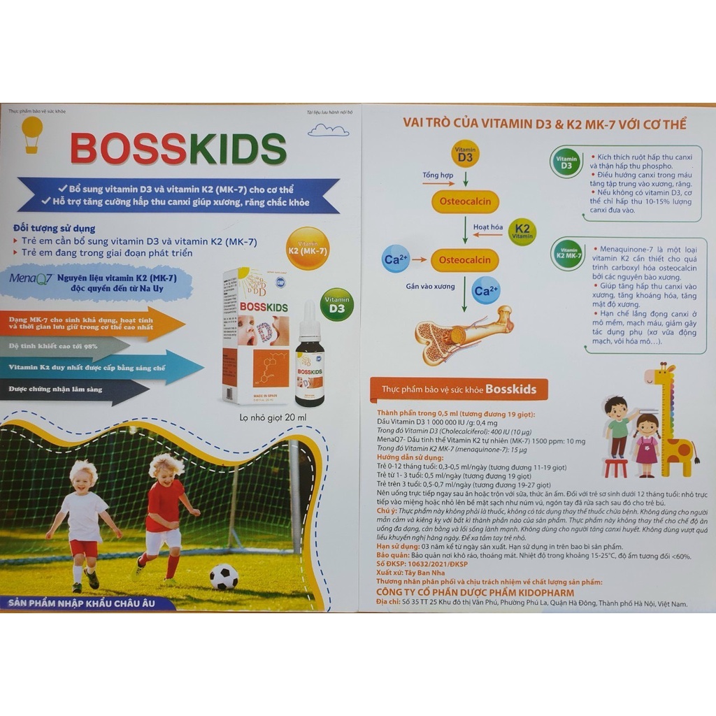 Vitamin D3 K2 Bosskids giúp bé chắc khỏe xương, cao lớn, nhanh mọc răng I Nhập khẩu Tây Ban Nha I Giá rẻ nhất phân khúc