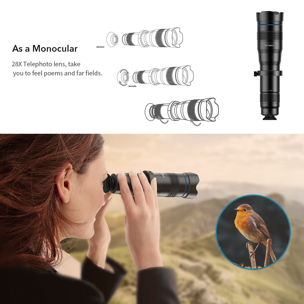 Bộ ống kính,lens tele apexel 28X siêu zoom xa,dành cho điện thoại