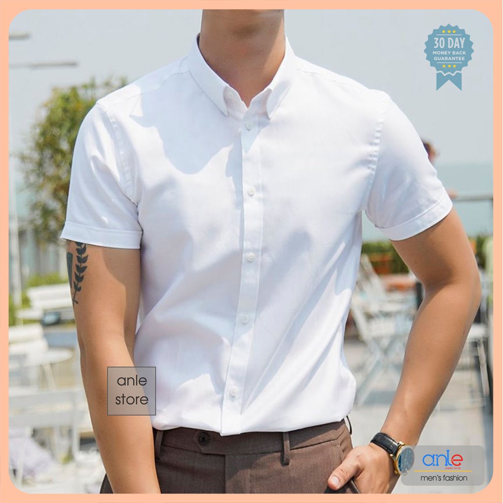 Áo sơ mi nam Công sở Ngắn tay LOUIS sơ mi nam form Hàn Quốc SlimFit Cotton Lụa cao cấp xuất khẩu - Anle Store