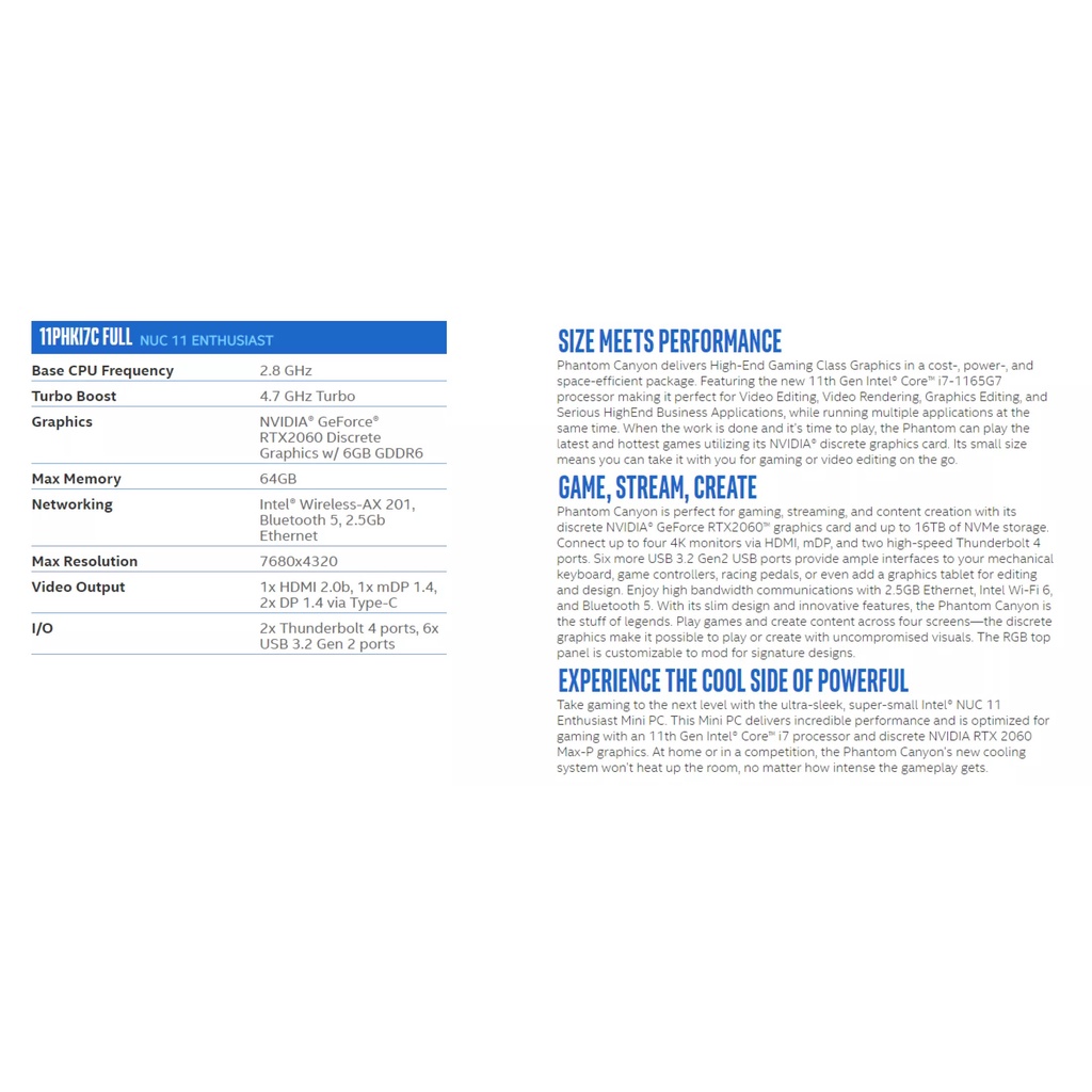 Intel Phantom Canyon NUC11PH / NUC11PHK (NUC11PHKi7C + 32GB DDR4 3200MHz + 1TB NVME SSD + ACTIVATED MS Windows 11 Home | BigBuy360 - bigbuy360.vn