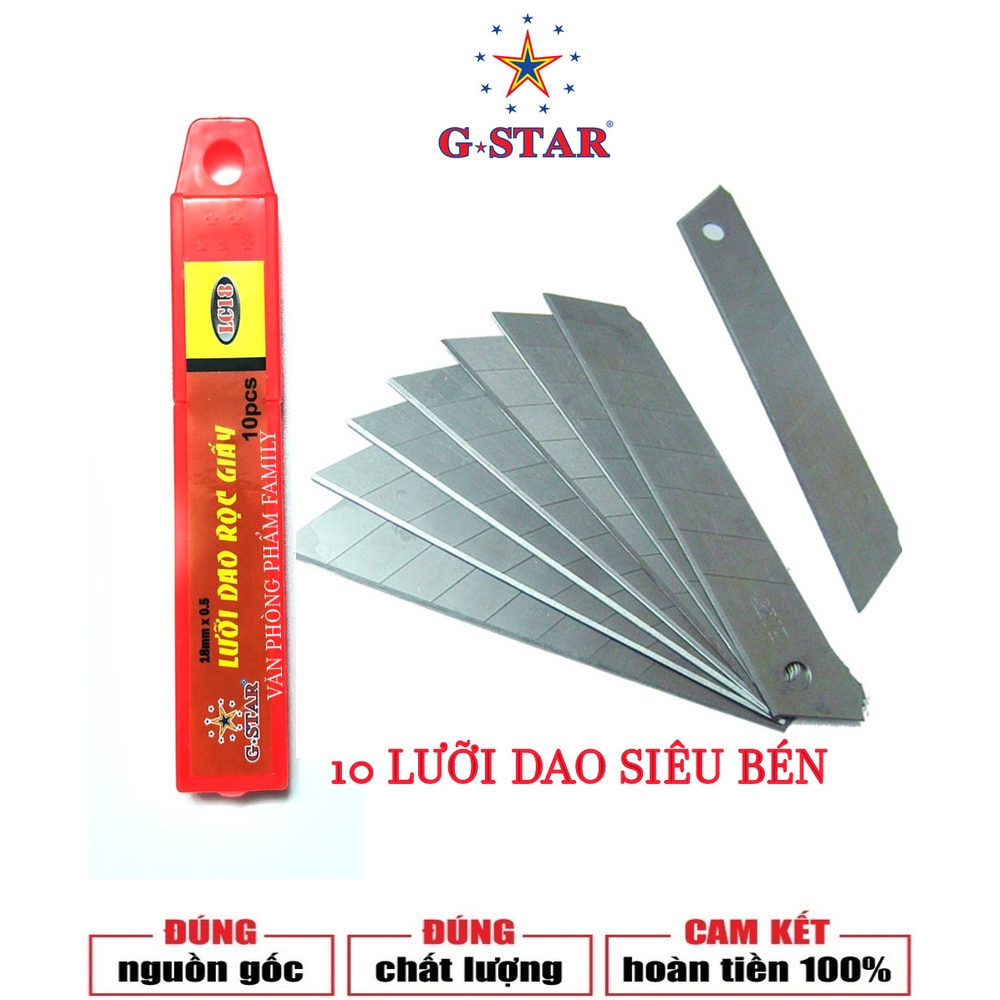 Hộp 10 lưỡi dao trổ/ dao rọc giấy to/ bé GSTAR LC18/SK2 18mm/9mm