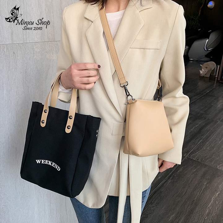 SET 2 Túi vải canvas, túi đeo chéo 2 TRONG 1 đi học, đi chơi trẻ trung WEEKEND TV45