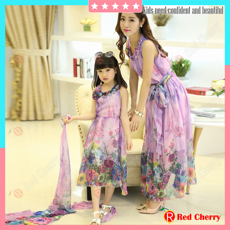 Đầm Voan In Hình Quả Cherry Đỏ Eno %0020 %0020 Phong Cách Bohemian Dành Cho Mẹ Và Bé