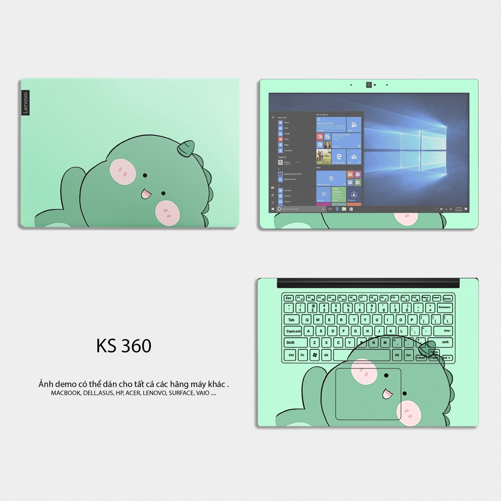 Skin Dán Laptop Cắt Sẵn - Mẫu Khủng Long Xanh  - Decal Dán cho Dell, Hp, Asus, Lenovo, Acer, MSI, Surface,Vaio, Macbook