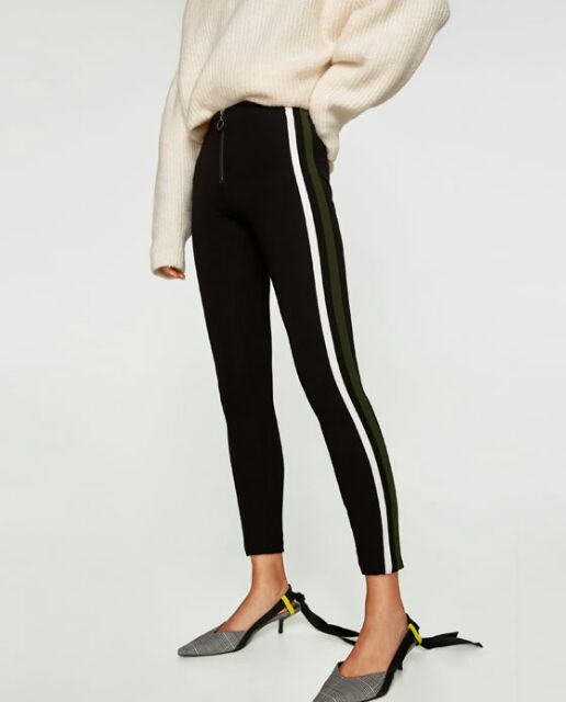 Quần tregging kéo khóa 2 sọc Zara