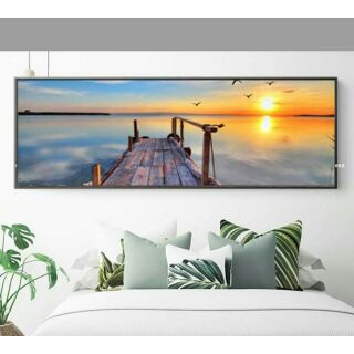 Tranh phong cảnh bình minh trên biển 40x120 kèm khung