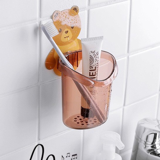 Cốc dán tường hình gấu nâu đựng bàn chải, kem đánh răng, đồ dùng nhà tắm | BigBuy360 - bigbuy360.vn