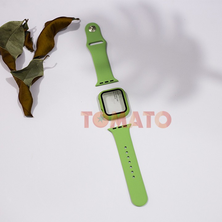 Combo Ốp Kính Cường Lực + Dây Đeo Silicon Cho Đồng Hồ Thông Minh Apple Watch, iWatch 1/2/3/4/5/6/SE sz 38/40/42/44mm