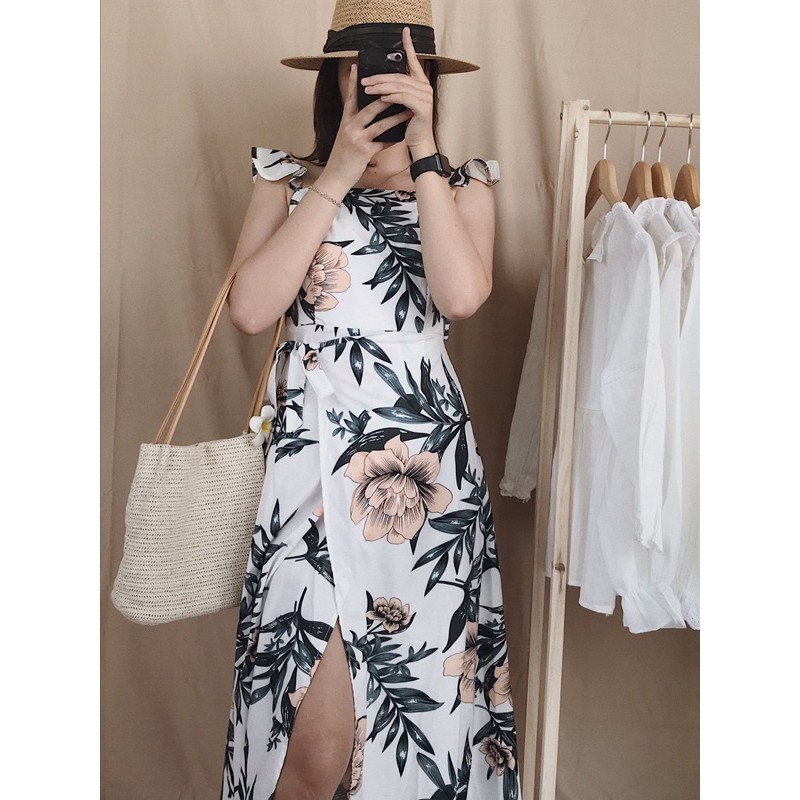 ( Hình thật tự chụp)ĐẦM MAXI HOA HỞ LƯNG ĐẮP CHÉO | BigBuy360 - bigbuy360.vn