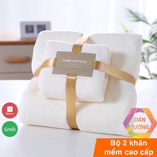 Bộ 2 khăn tắm lớn cao cấp MDT, khăn tắm lông cừu 70x140 và 35x75 lông mềm thấm hút tốt không rụng lông _CKT