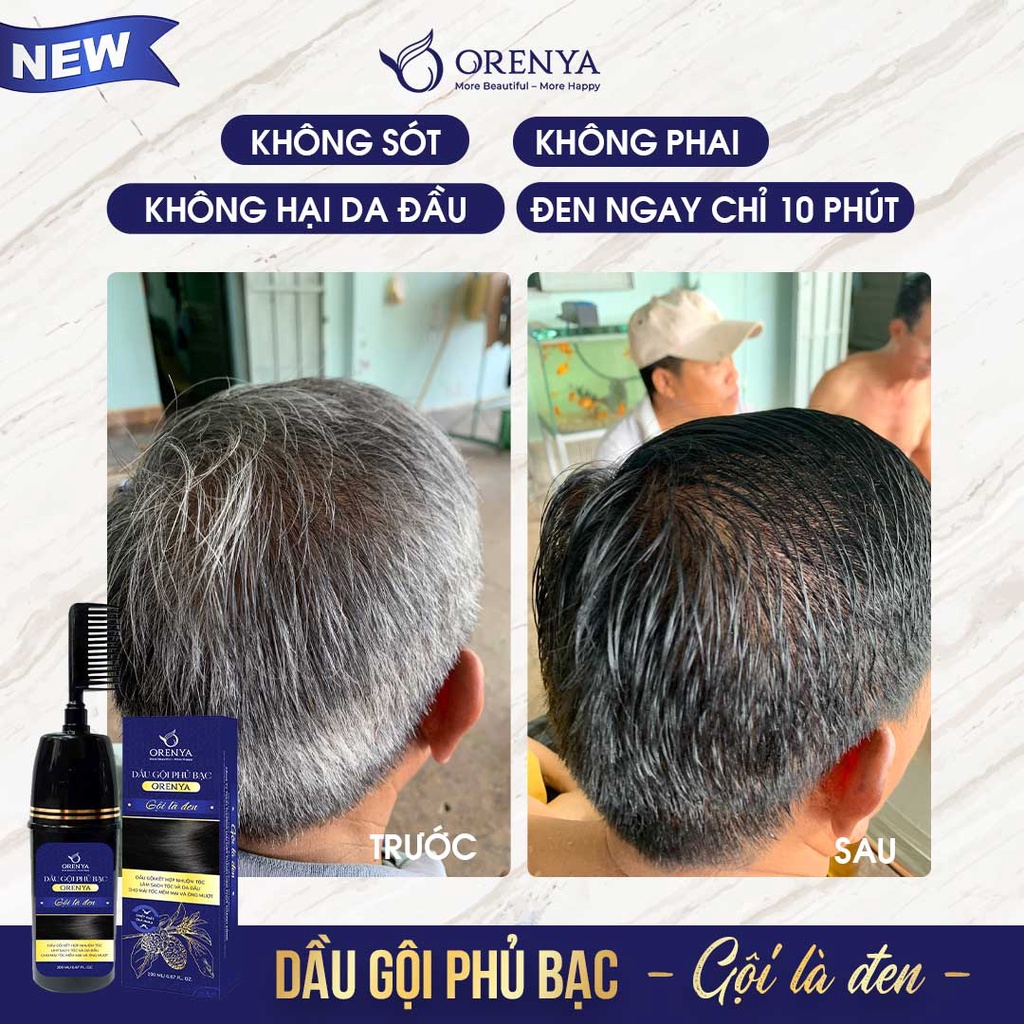 Dầu gội phủ bạc - Dầu gội Phủ Nâu 200ml - CHỈ 10 PHÚT Nhuộm tóc thảo dược, đen nâu tự nhiên - ORENYA Chính hãng