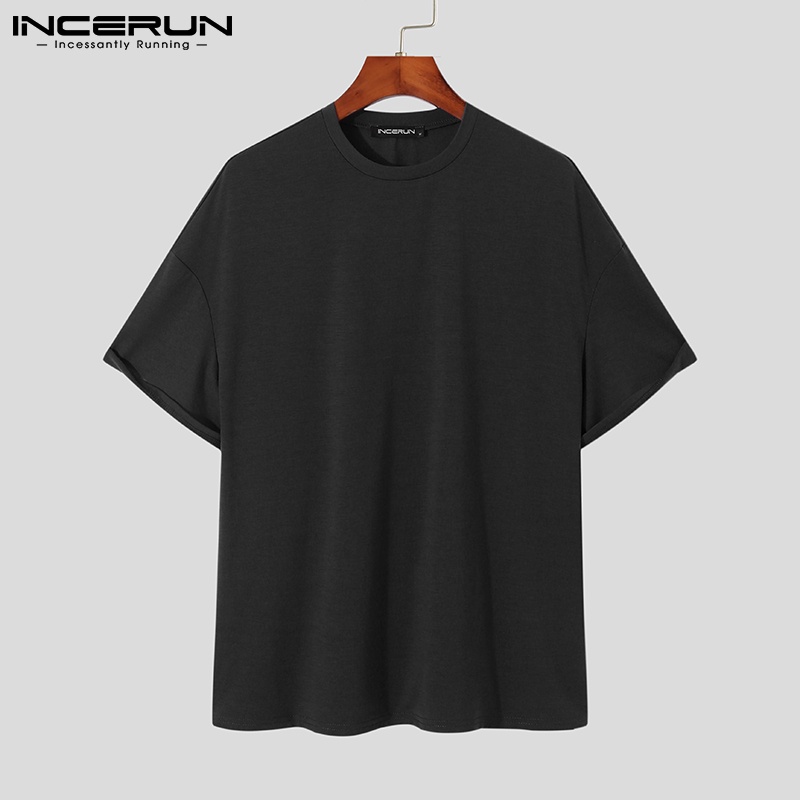 Áo thun INCERUN cổ tròn ngắn tay thiết kế đơn giản 4 màu lựa chọn cho nam
