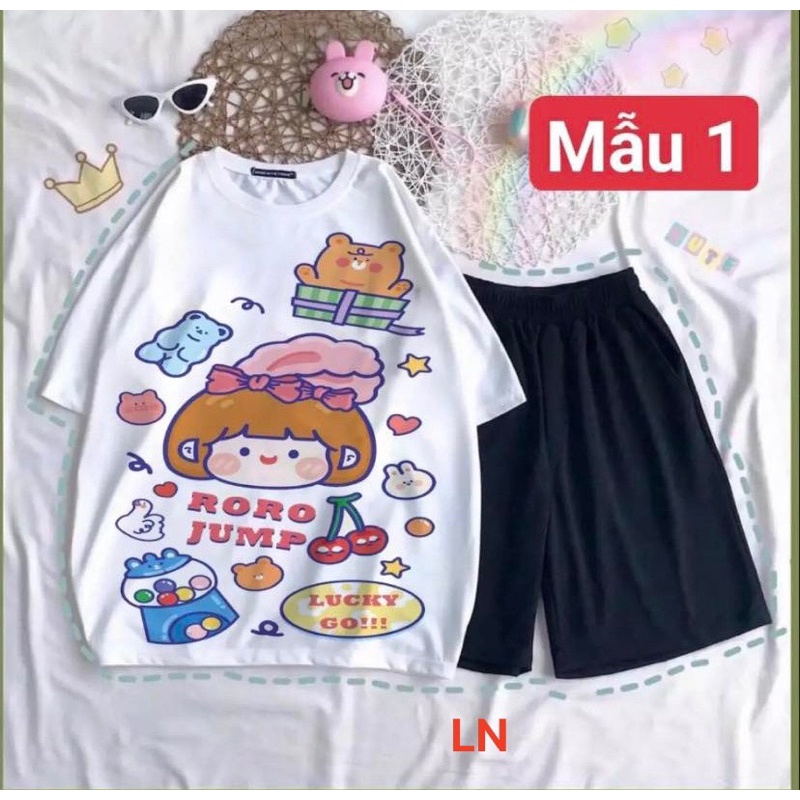 Sét áo phông 3D + quần đùi đen TH6