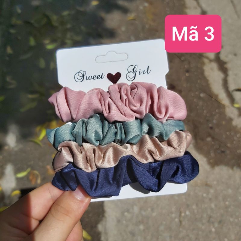 chun buộc tóc scrunchies, set 4 hoặc 6 buộc tóc scrunchies loại nhỏ xinh