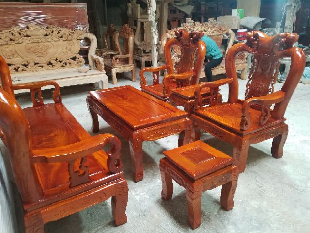 Bộ bàn ghế minh quốc đào tay 10 gỗ xà cừ