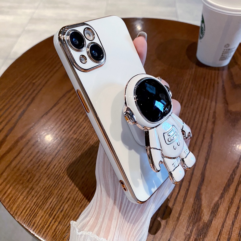 Ốp Điện Thoại Silicon Mềm Chống Sốc Có Giá Đỡ Hình Phi Hành Gia Mạ Viền Sang Trọng Cho iPhone 14 13 12 11 Pro Max