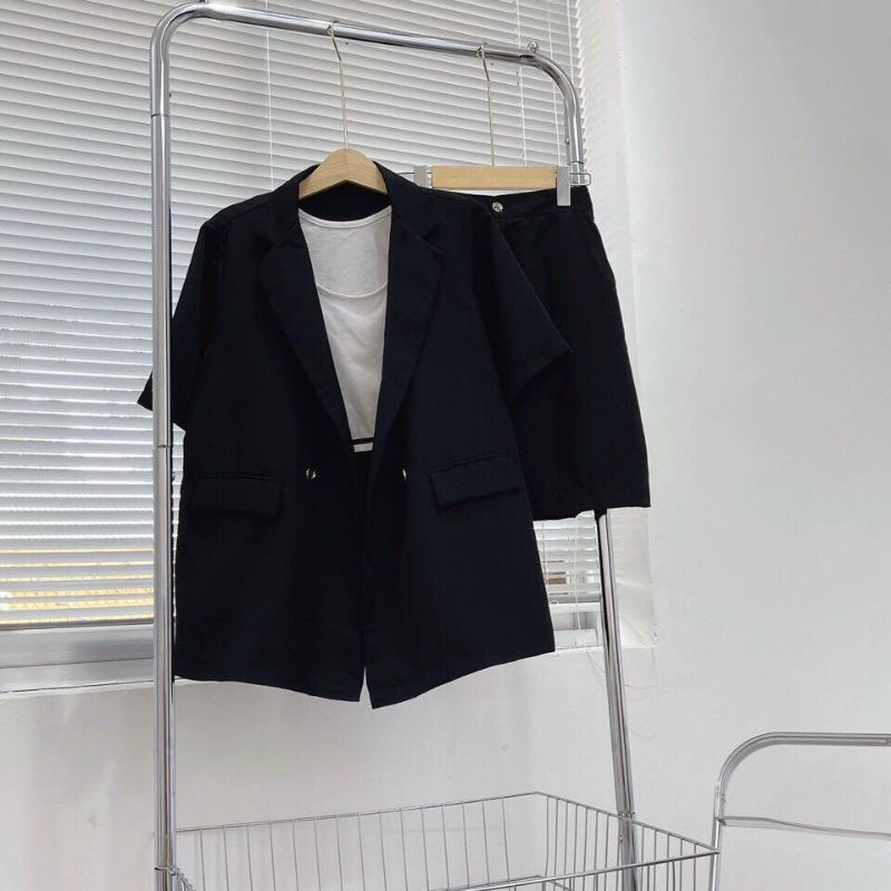 Áo Khoác Blazer Kèm Quần Short Kaki, Sét Bộ Vest 4 Cúc Nhiều Màu