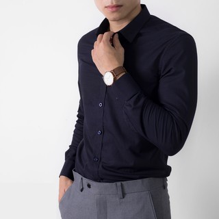 Áo sơ mi nam trơn, dài tay, màu Đen Cao cấp gấp hộp ASM01