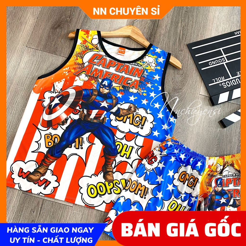 Đồ bộ SÁT NÁCH - 3 LỖ cho bé mặc nhà size 5kg - 47kg chất thun mềm mát in SIÊU NHÂN hoạt hình dễ thương DBRBSN FULL SIZE