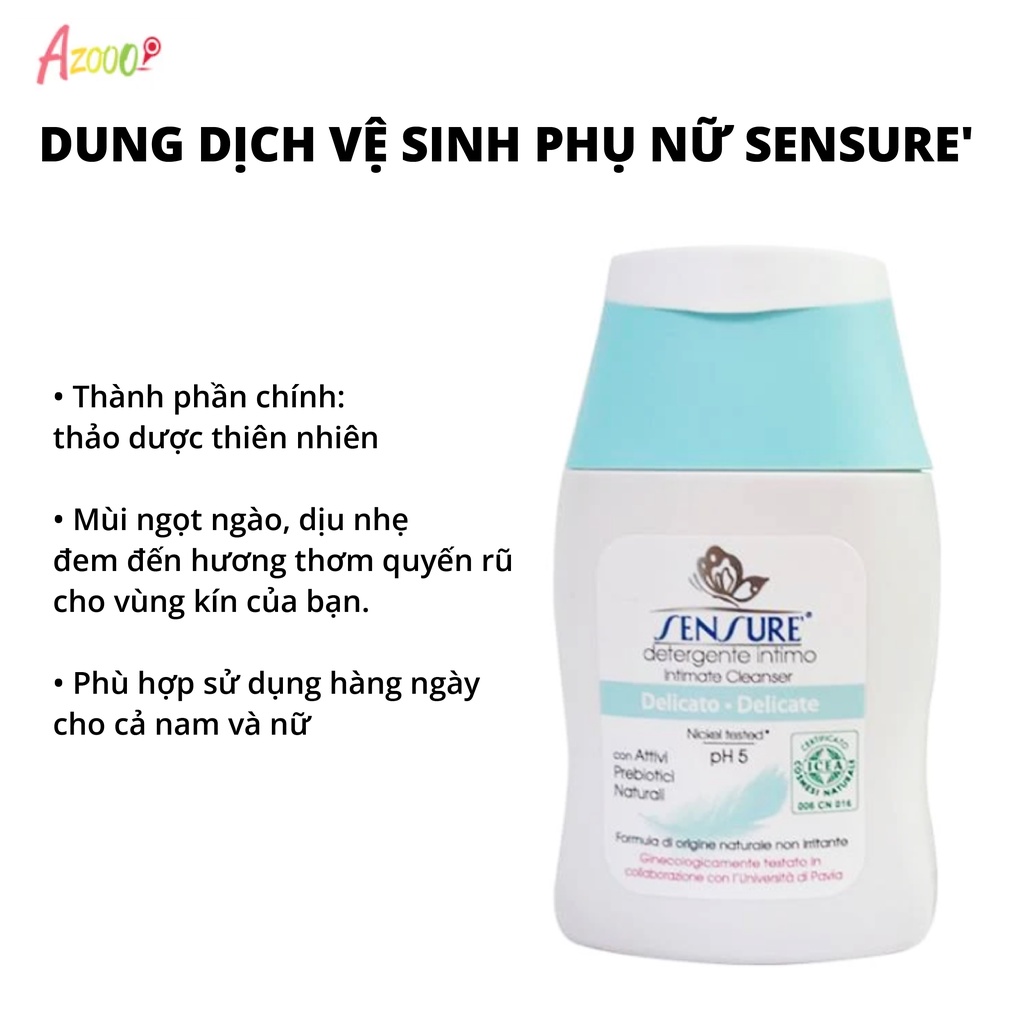 DUNG DỊCH VỆ SINH PHỤ NỮ CHIẾT XUẤT 100% THIÊN NHIÊN SENSURE' CỦA Ý
