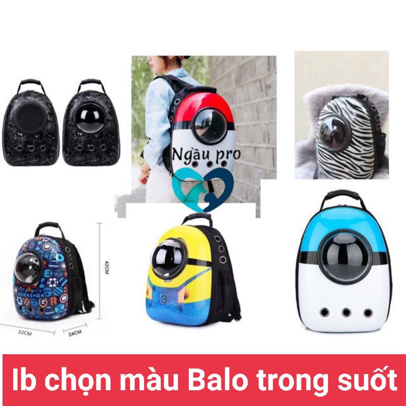 Balo đựng mèo trong suốt - Balo phi hành gia chó mèo in hình hoạ tiết - Túi vận chuyển thú cưng nhiều màu sắc Ngaupet