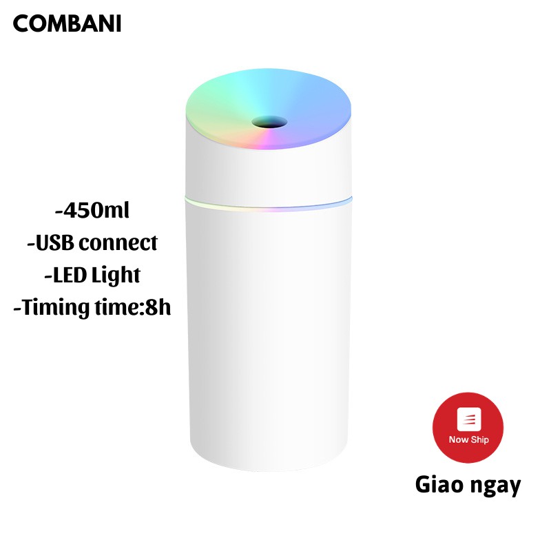 Máy Phun Sương Mini Tạo Ẩm Không Khí Tích Hợp Đèn Led 450ml (Tặng kèm 1 lõi lọc thay thế)