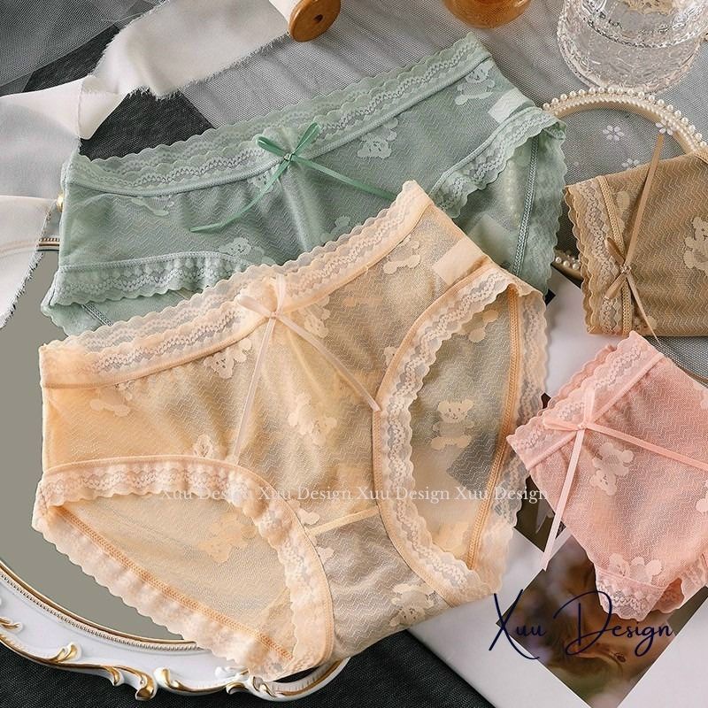 Quần lót Ren xuyên thấu sexy, quần lót nữ ren họa tiết gấu xinh xắn chất liệu thoáng khí - Wexuu Design QC105