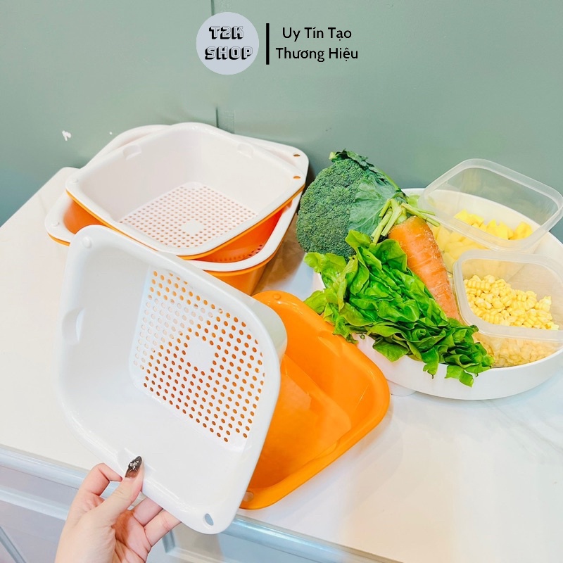 Set 6 bộ rổ kèm chậu thau nhựa rửa rau củ đựng hoa quả trái cây chất liệu nhựa nguyên sinh ECCO - T2K Shop