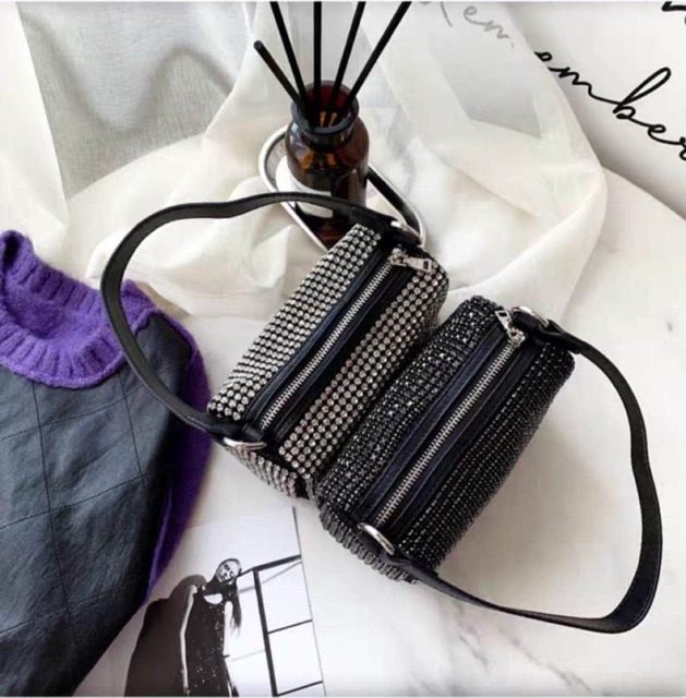 Túi kẹp nách, túi đi tiệc đính đá không phải dán sáng lấp lánh sang chảnh hình trống S009