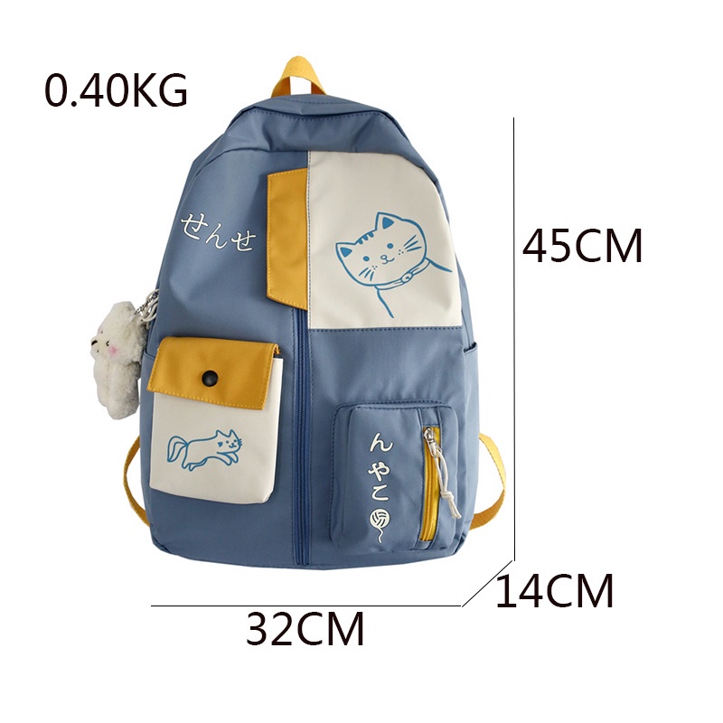 large capacity japanese korean women's school backpack for students/large school backpack/large capacity cat school backpack