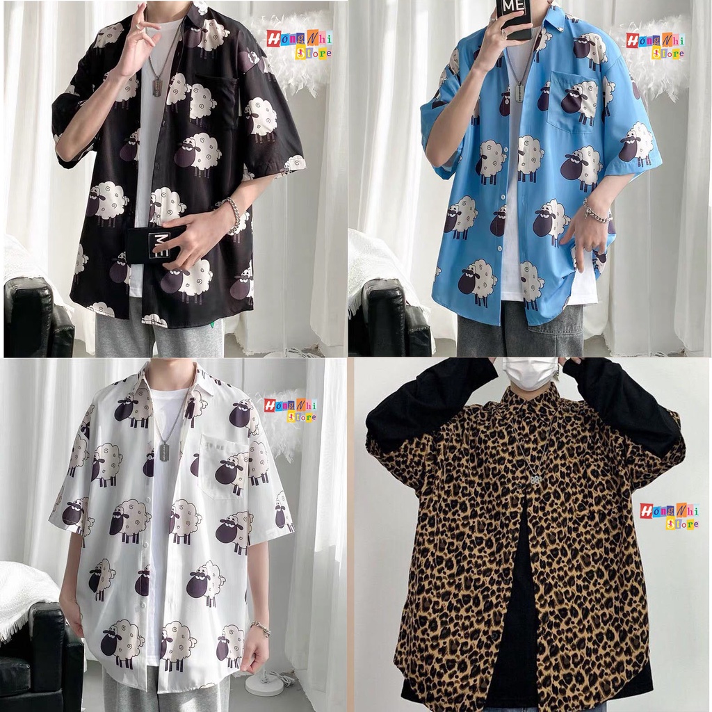 Áo Sơ Mi Họa Tiết Đi Biển Hoạt Hình Tay Lỡ Dáng Rộng Ulzzang Unisex - MM