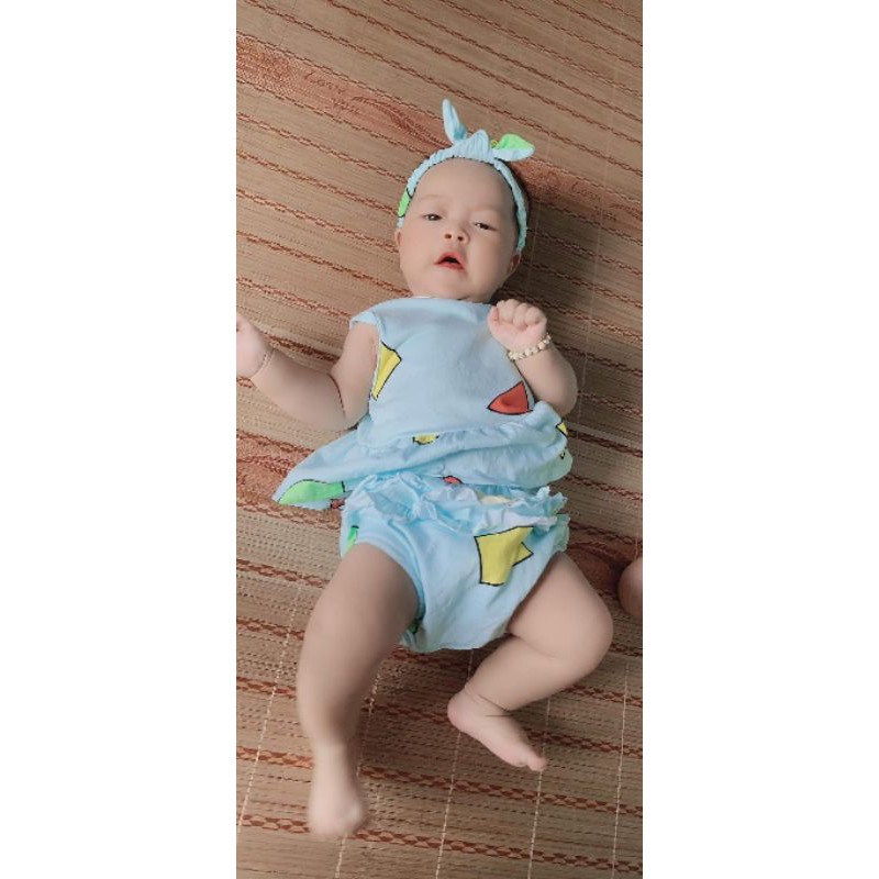 ( chọn mẫu) Bộ Babydoll kèm băng đô đáng yêu cho bé 3-11kg