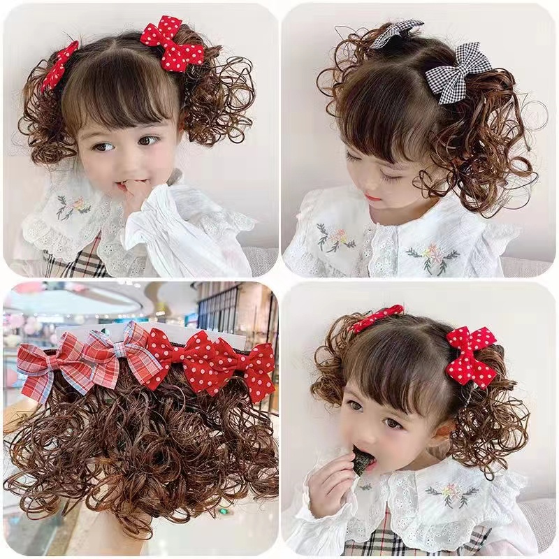Tóc Giả Thắt Nơ Họa Tiết Chấm Bi Thời Trang Hàn Quốc Cho Bé Gái