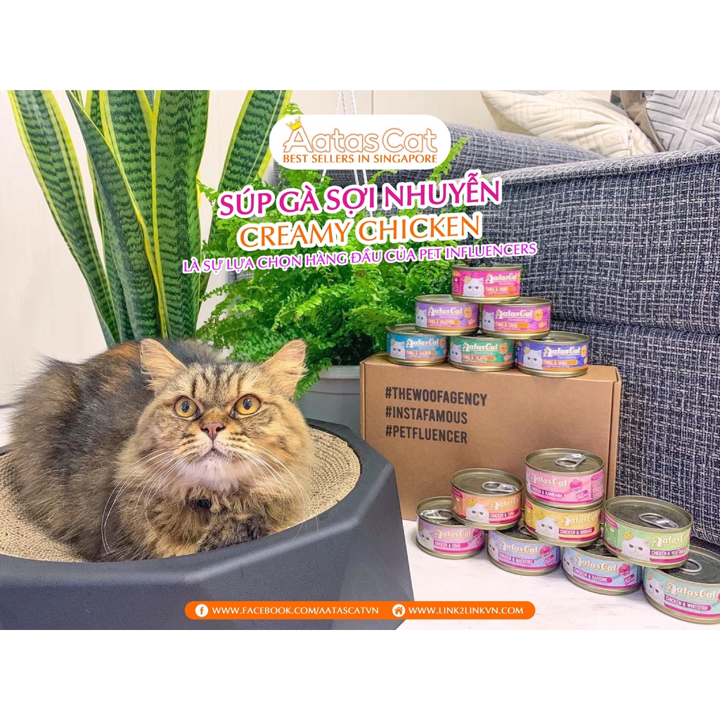 [Pate Súp Gà Nhuyễn] Pate Aatas Cat Creamy 80g cho mèo dạng súp gà sợi nhuyễn thơm ngon bổ dưỡng cho mèo