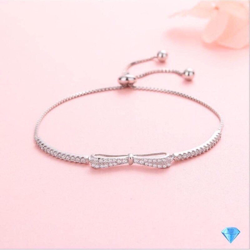 Lắc tay nơ bạc ý cao cấp có thể điều chỉnh dây LINH MIU SILVER