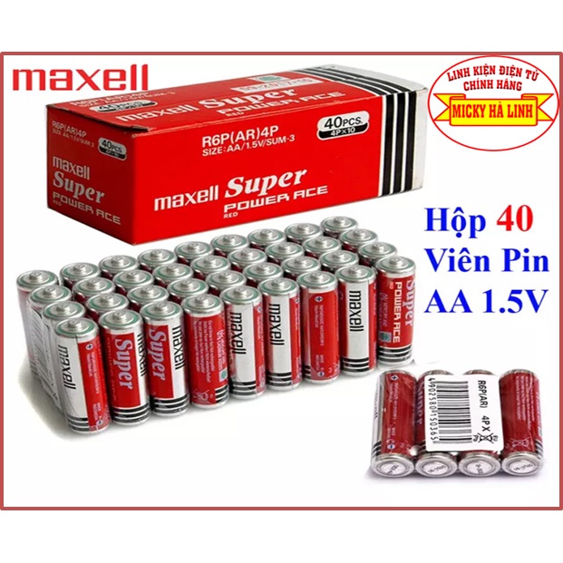 Pin maxcell AA chính hãng, Pin lớn 2A sử dụng cho đồng hồ, đồ chơi trẻ em, micro... (Sét Nguyên Hộp 40 viên)