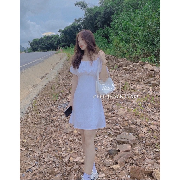 Váy cổ vuông ly ngực Tia19. Đầm ulzzang dáng xoè rớt vai ( Ảnh thật) | BigBuy360 - bigbuy360.vn