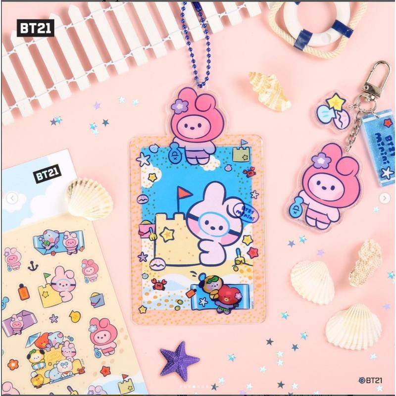 New Beach Party KPOP BTS BT21 Card Holder Cartoon Cute Transparent Card Holders Bank ID Holders Badge Child Bus Card Cover Case kids gfit CHIMMY COOKY KOYA MANG RJ SHOOKY TATA