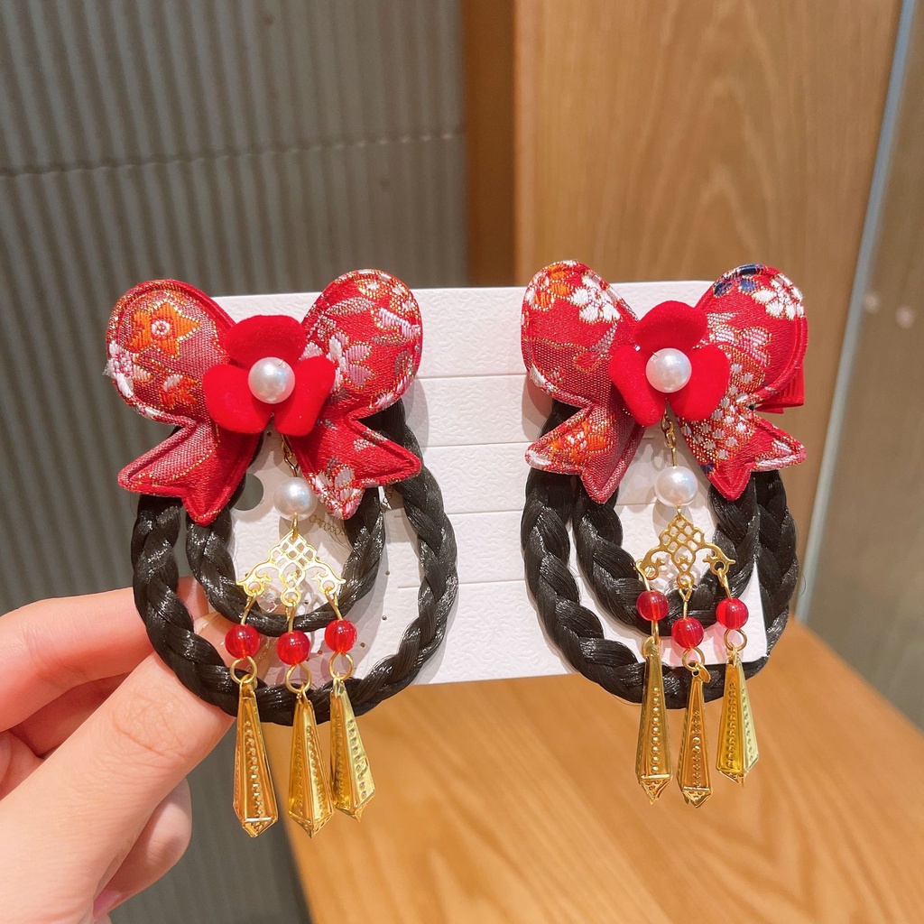 Bộ Kẹp Tóc Hình Bướm Tua Rua Phong Cách Trung Hoa Mừng Năm Mới Cho Bé Gái