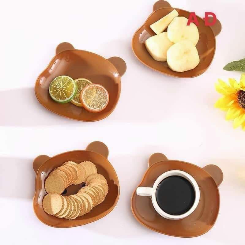 Combo 8 KHAY GẤU nhựa nâu và trong Kèm khay đựng đồ ăn tiện lợi