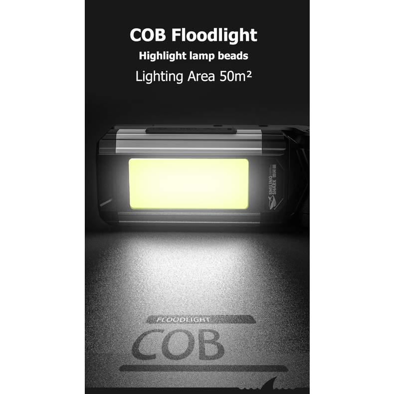 Đèn pin Smiling Shark G911 có nam châm COB usb sạc điện đa năng dùng khi cắm trại