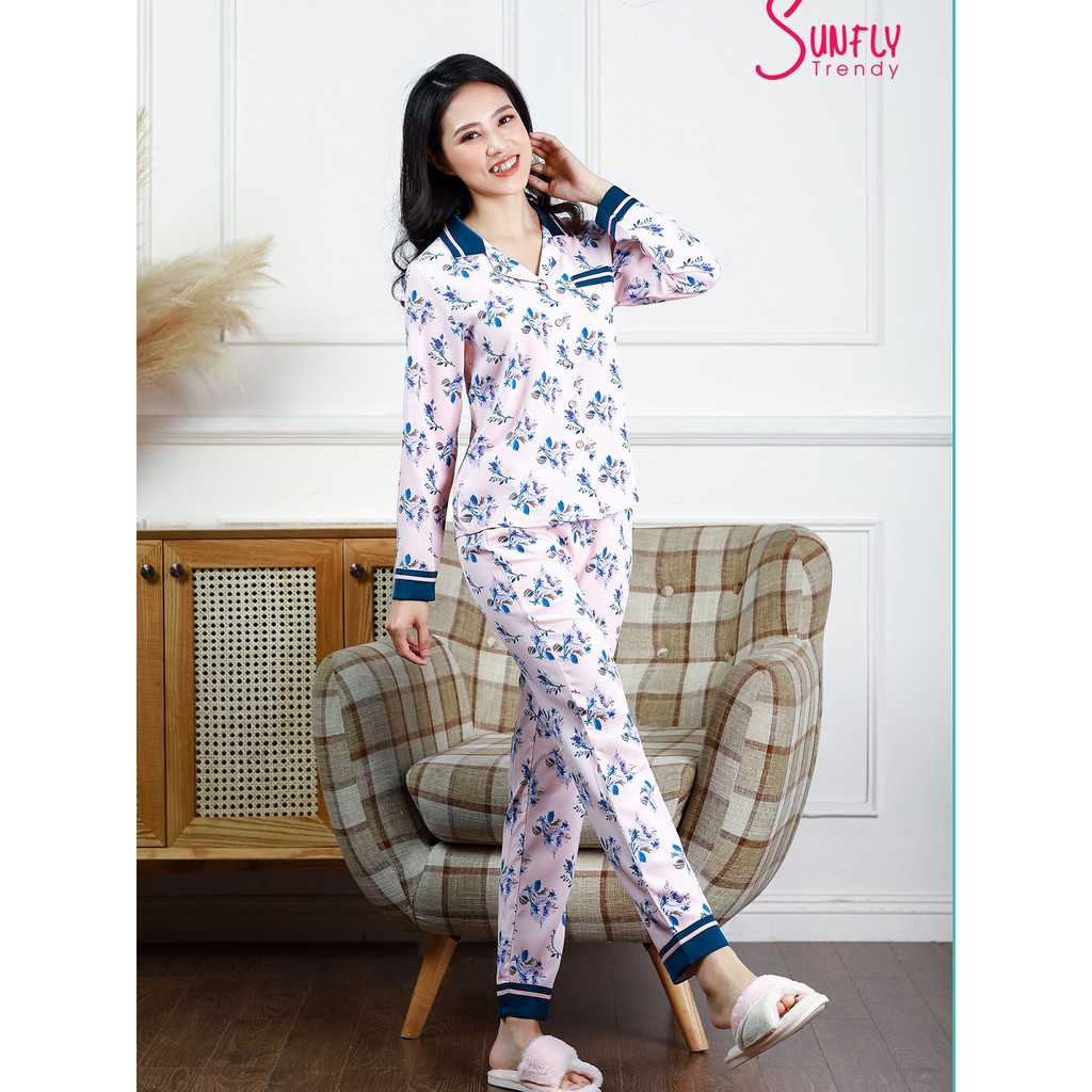 Bộ Pijama lụa SUNFLY áo dài tay, quần dài ST8505