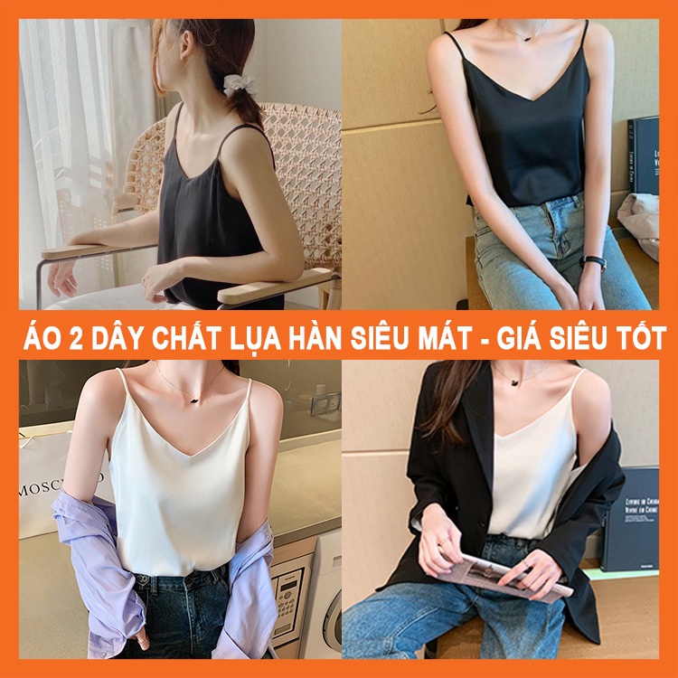 Áo 2 Dây nữ MADELA Lụa Hàn cao cấp, Áo hai dây lụa Vintage dễ mix đồ